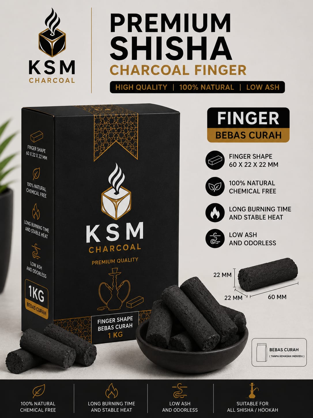 Premium Shisha Charcoal Hexa 26mm